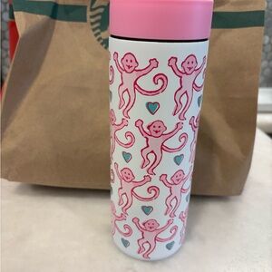 Roller Rabbit Pink Monkey Tumbler with Blue Hearts